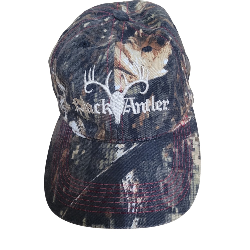 Black Antler Camo Hunting Hat Adjustable Strap Embroidered Antlers‎ Cap